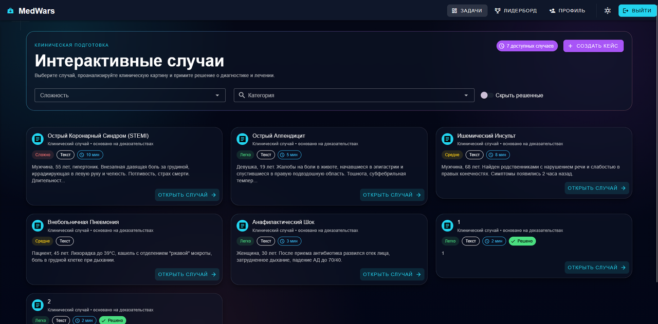 Главный дашборд медицинских кейсов GitHub Screenshot